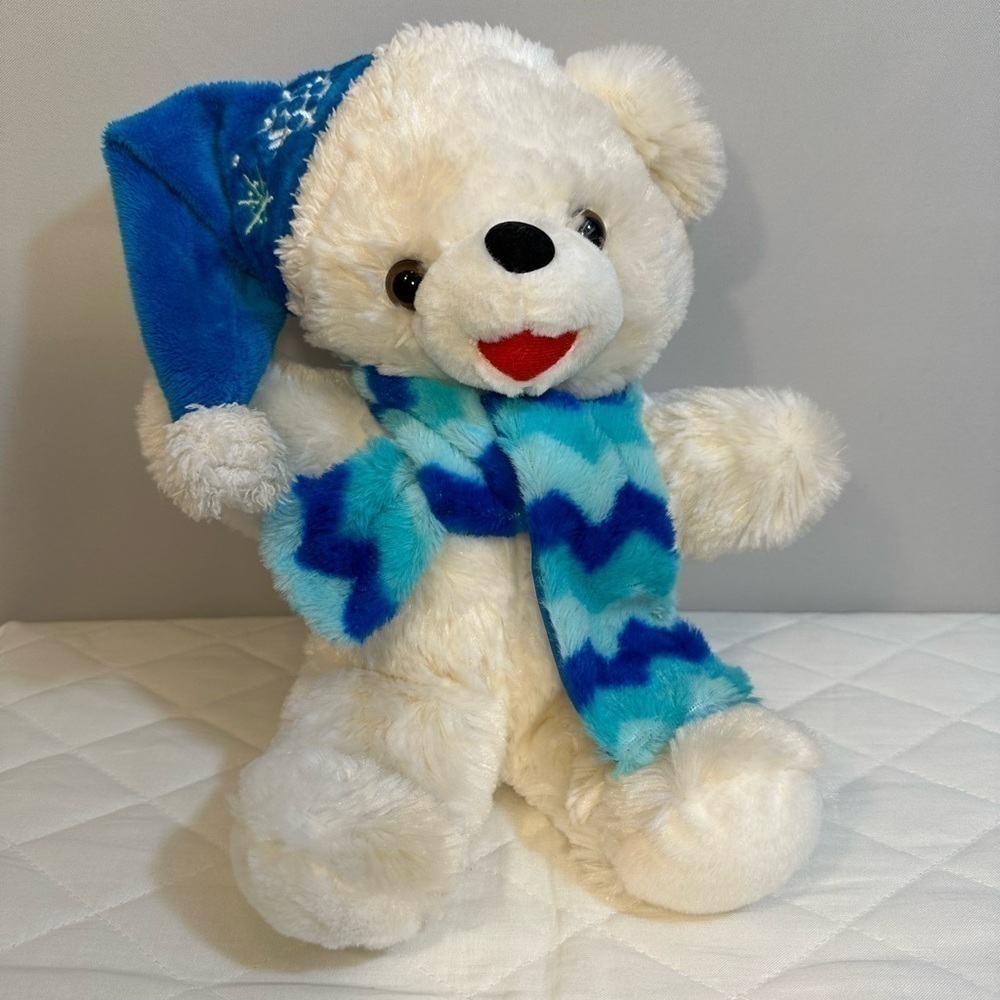 Snowflake Teddy Bear Dan Dee Plush Stuffed Animal 14in Christmas Blue White Hat